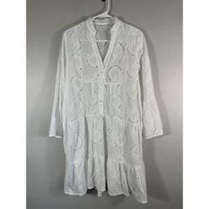 White Eyelet Long-Sleeve Tiered Dress Sz Small